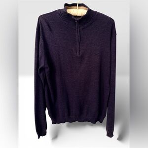 Oscar de la Renta XL Navy Quarter Zip Mock Neck Cotton Knit Sweater